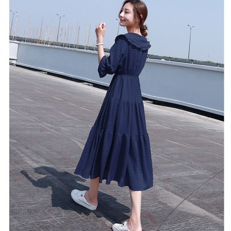 French Vintage Floral Midi Dress - Midi moda elegante 2021 puff manga