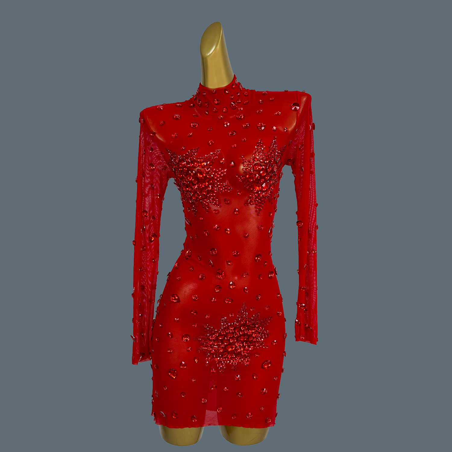 Sparkly Rhinestone Club Party Dress - Gibin-Ver Através de Mini Vestido Com