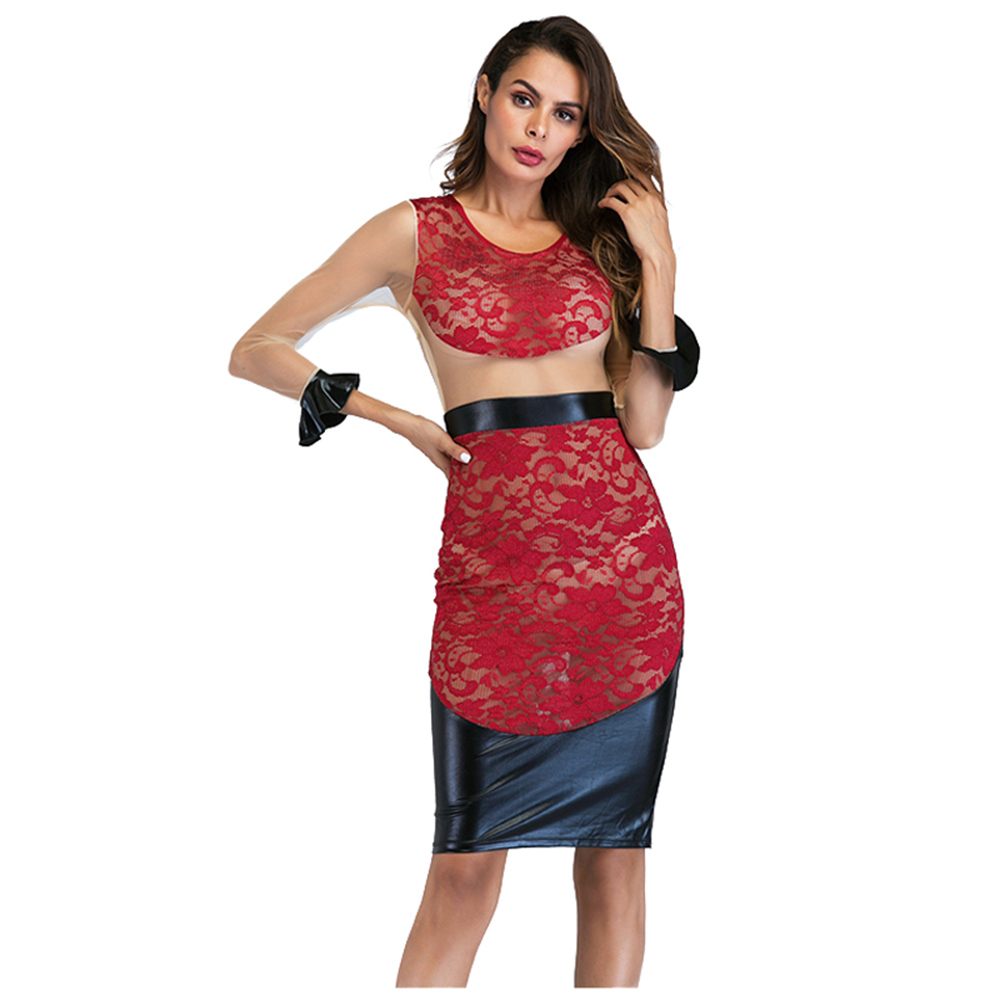 Sexy Mesh Sheer Bodycon Dress - Sexy feminino renda floral vestido de