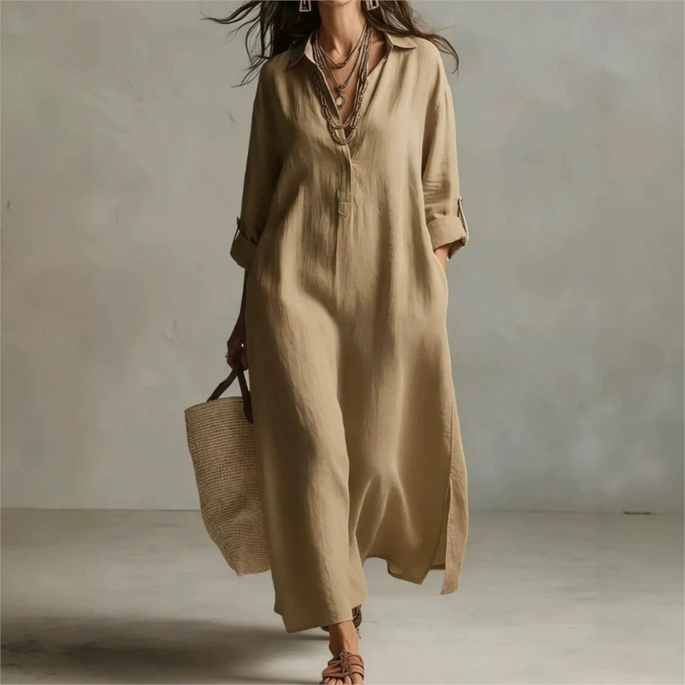 Casual Loose Linen Shirt Dress - Vestido Camisa Vintage Feminino em Linho