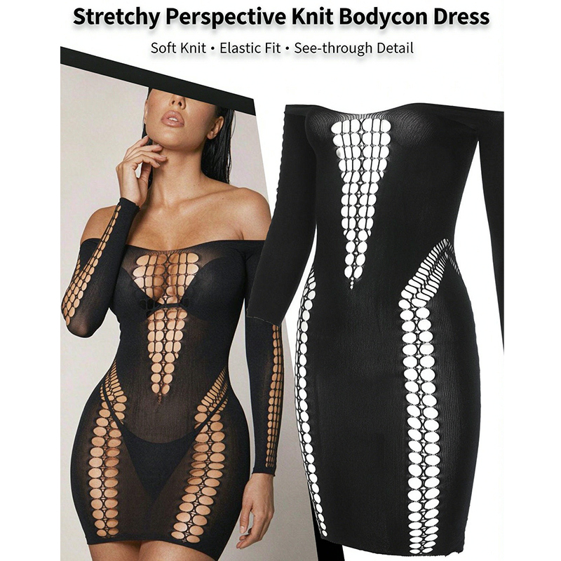 Sexy Mesh Sheer Bodycon Dress - Vestido de Praia Transparente de Manga