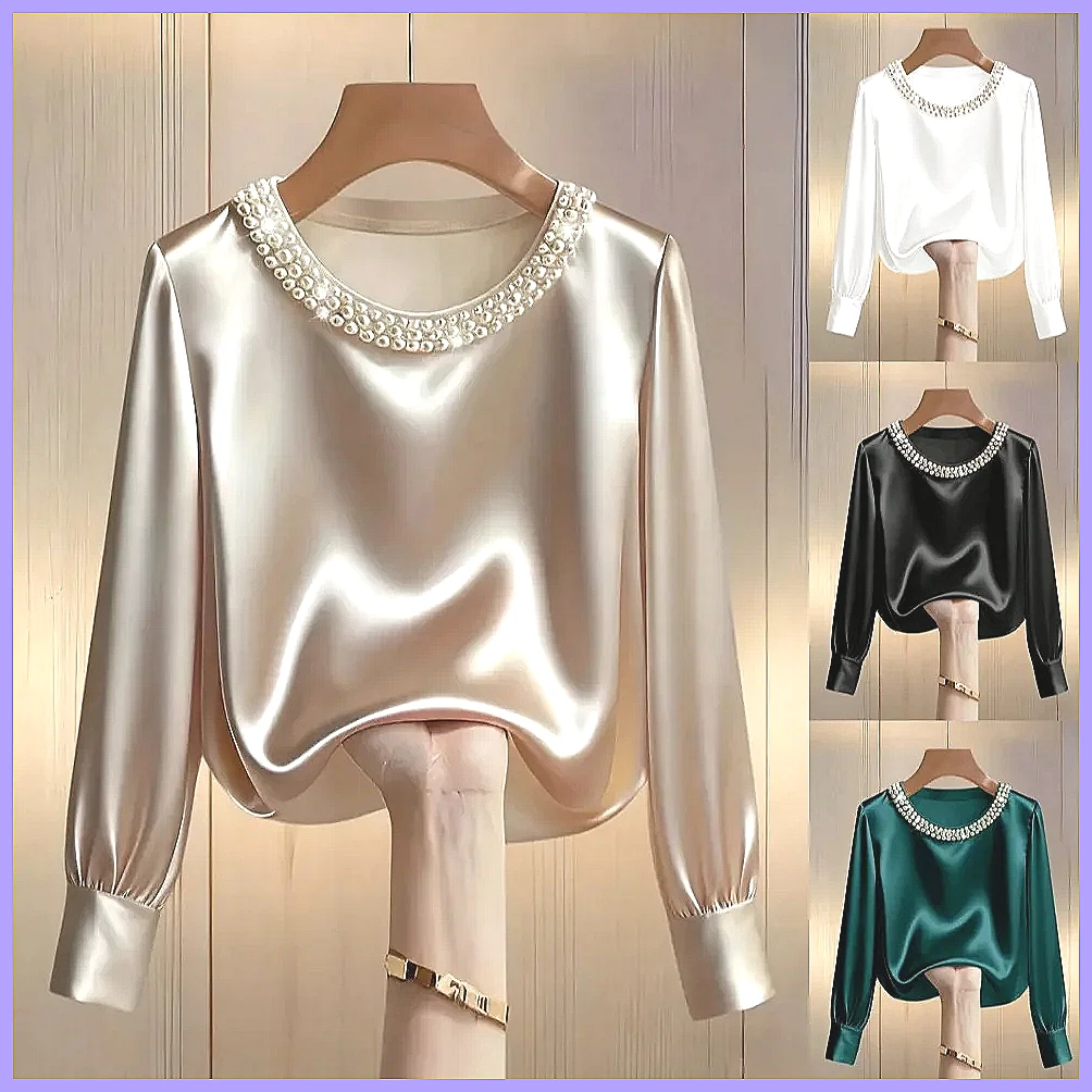 Blouses - Blusa Elegante de Cetim com Contas