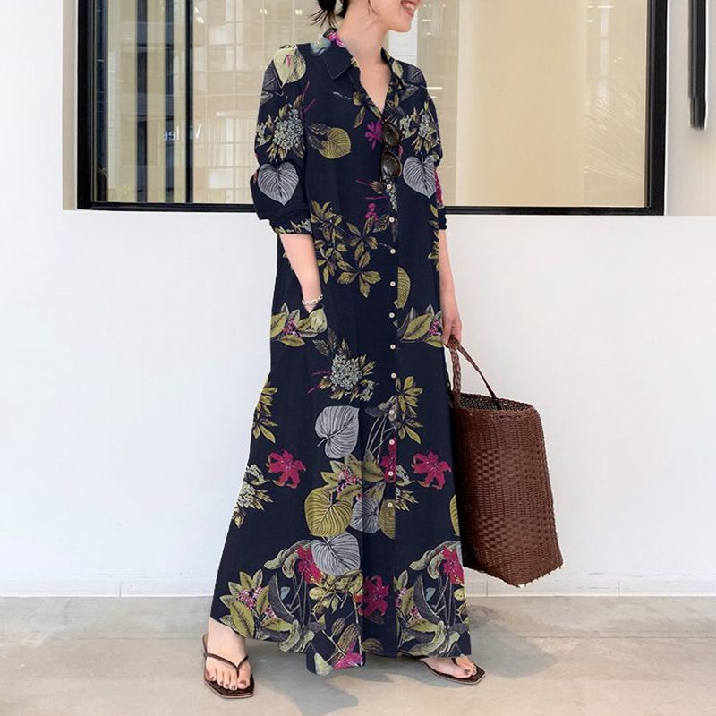 Casual Loose Linen Shirt Dress - Outono novo plus size casual algodão