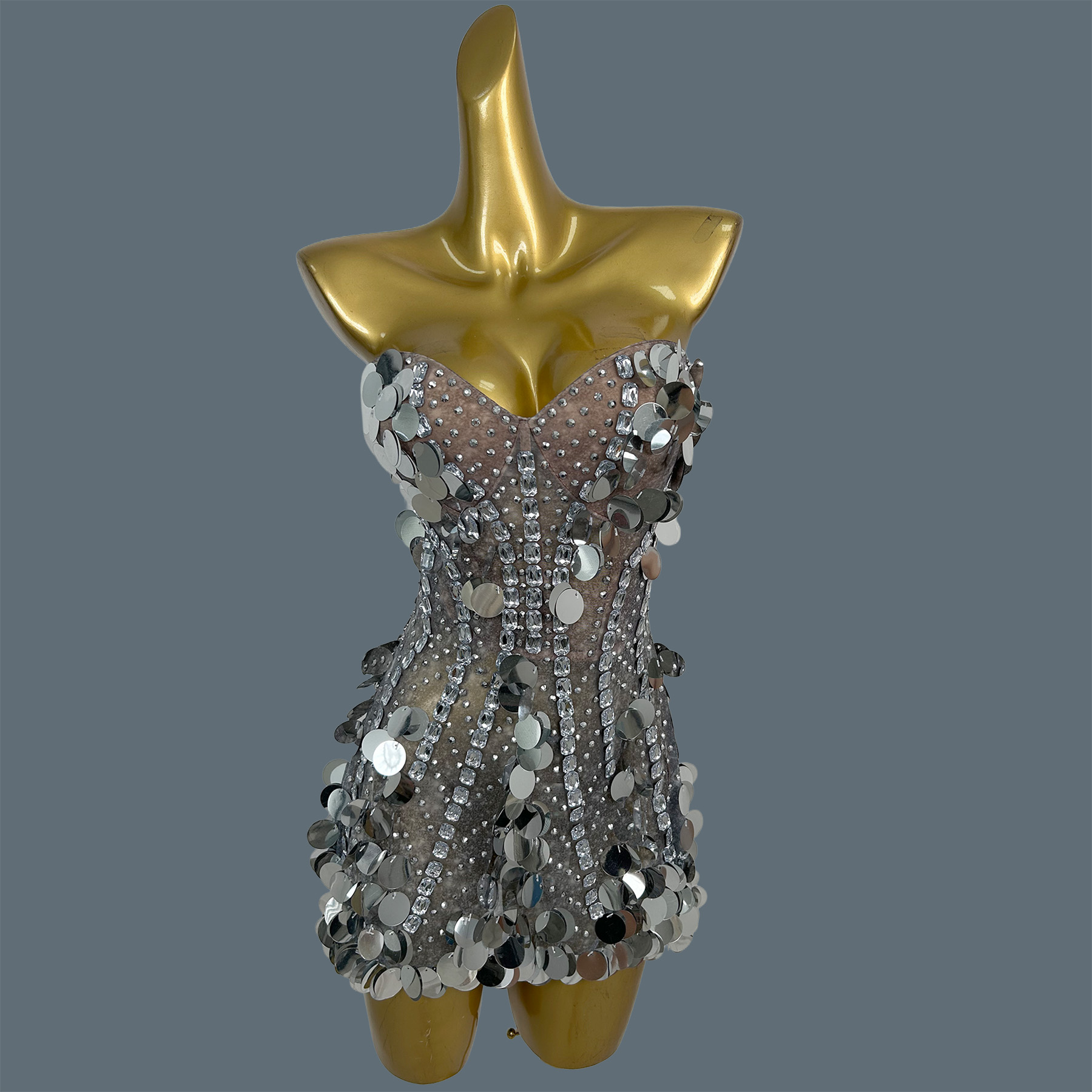 Sparkly Rhinestone Club Party Dress - Vestido Mini Sem Alças com Brilho