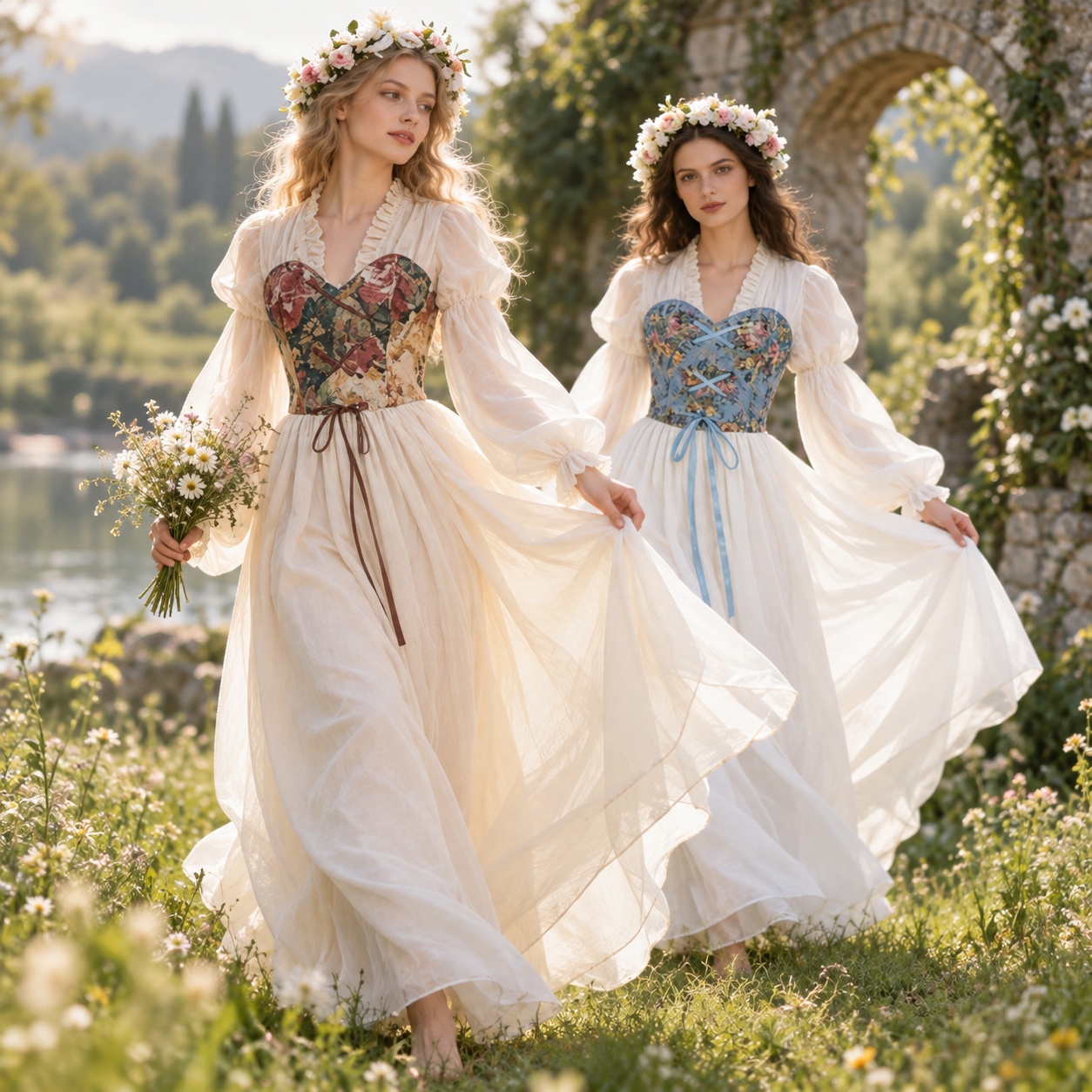 Dresses - Vestido de cintura com corpete em