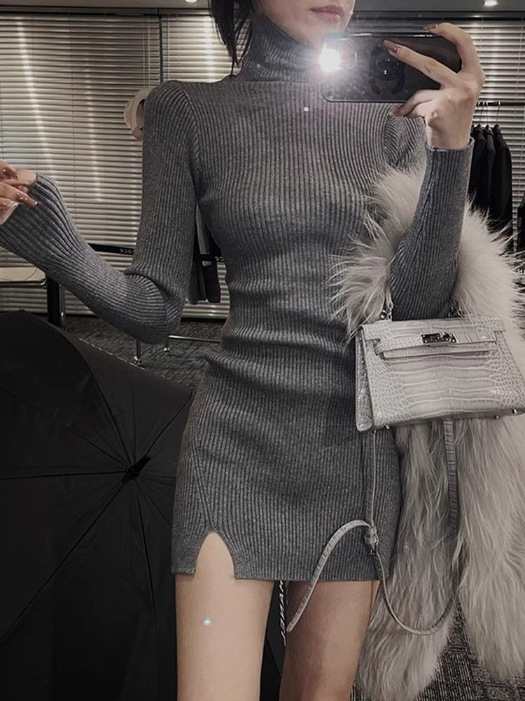 Vestido curto feminino bodycon - Bodycon Long Sleeve Ribbed Dress avaliação e preço