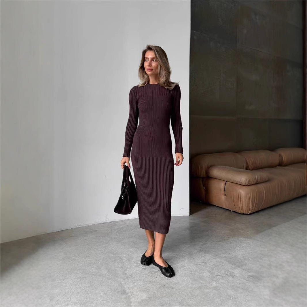2025 primavera branco cáqui pr - Bodycon Long Sleeve Ribbed Dress avaliação e preço