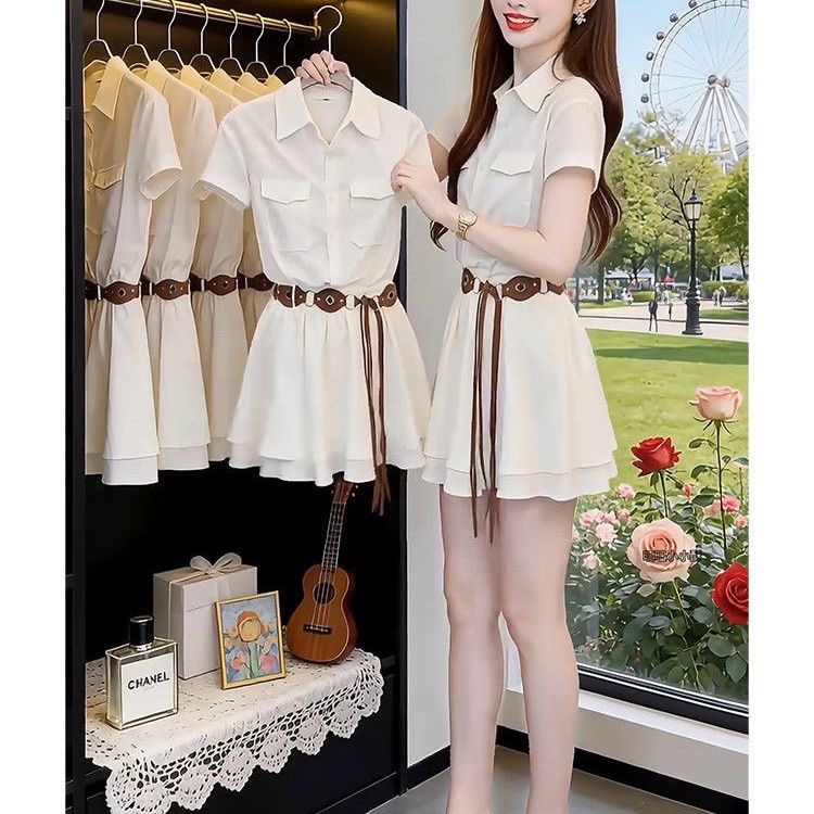 Vestido Camisa de Manga Curta  - Korean Style A Line Shirt Dress avaliação e preço