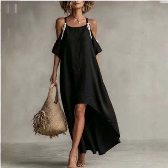 Vestido de Verão Feminino com  - Off Shoulder Puff Sleeve Sundress avaliação e preço