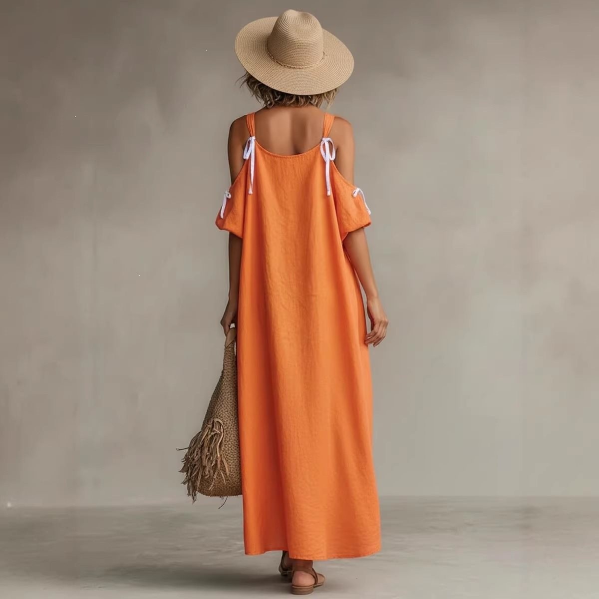 Vestido de Verão Feminino com  - Off Shoulder Puff Sleeve Sundress avaliação e preço