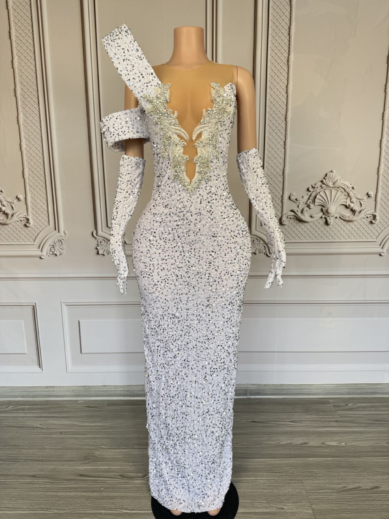 Vestido Longo Branco Justo com - Sparkly Rhinestone Club Party Dress avaliação e preço