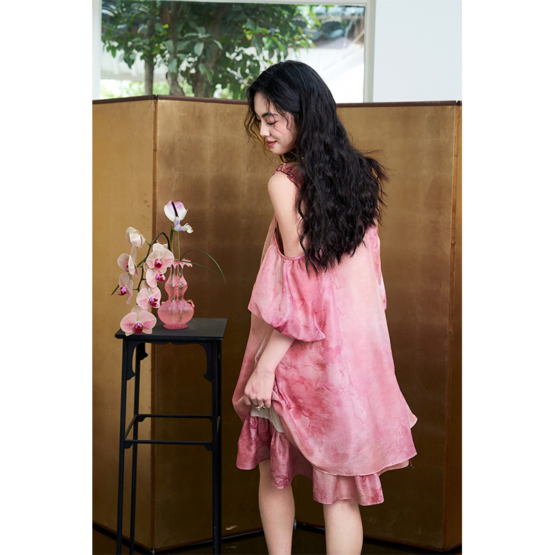 Vestido feminino de chiffon ja - Off Shoulder Puff Sleeve Sundress avaliação e preço
