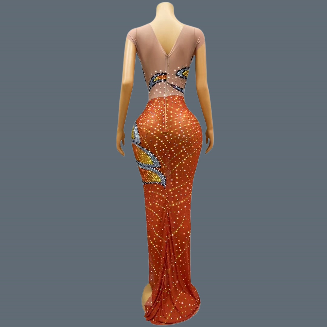 Vestido Maxi Sem Mangas para M - Sparkly Rhinestone Club Party Dress avaliação e preço