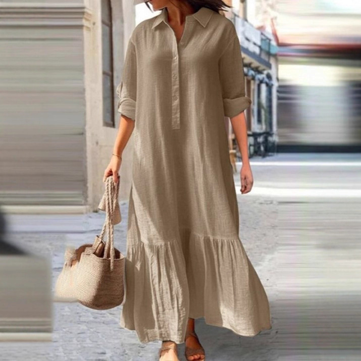 2026 Nova Coleção Europeia e A - Casual Loose Linen Shirt Dress avaliação e preço