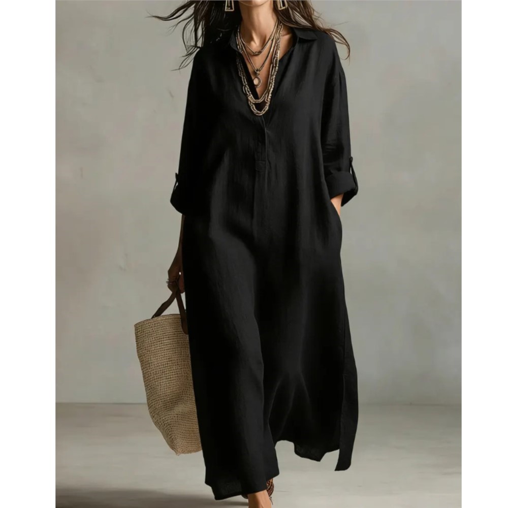Vestido Camisa Vintage Feminin - Casual Loose Linen Shirt Dress avaliação e preço