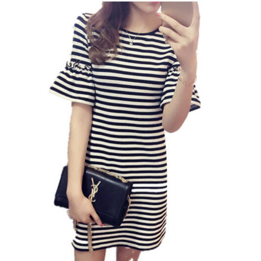 Vestido Listrado de Verão Femi - Korean Style A Line Shirt Dress avaliação e preço