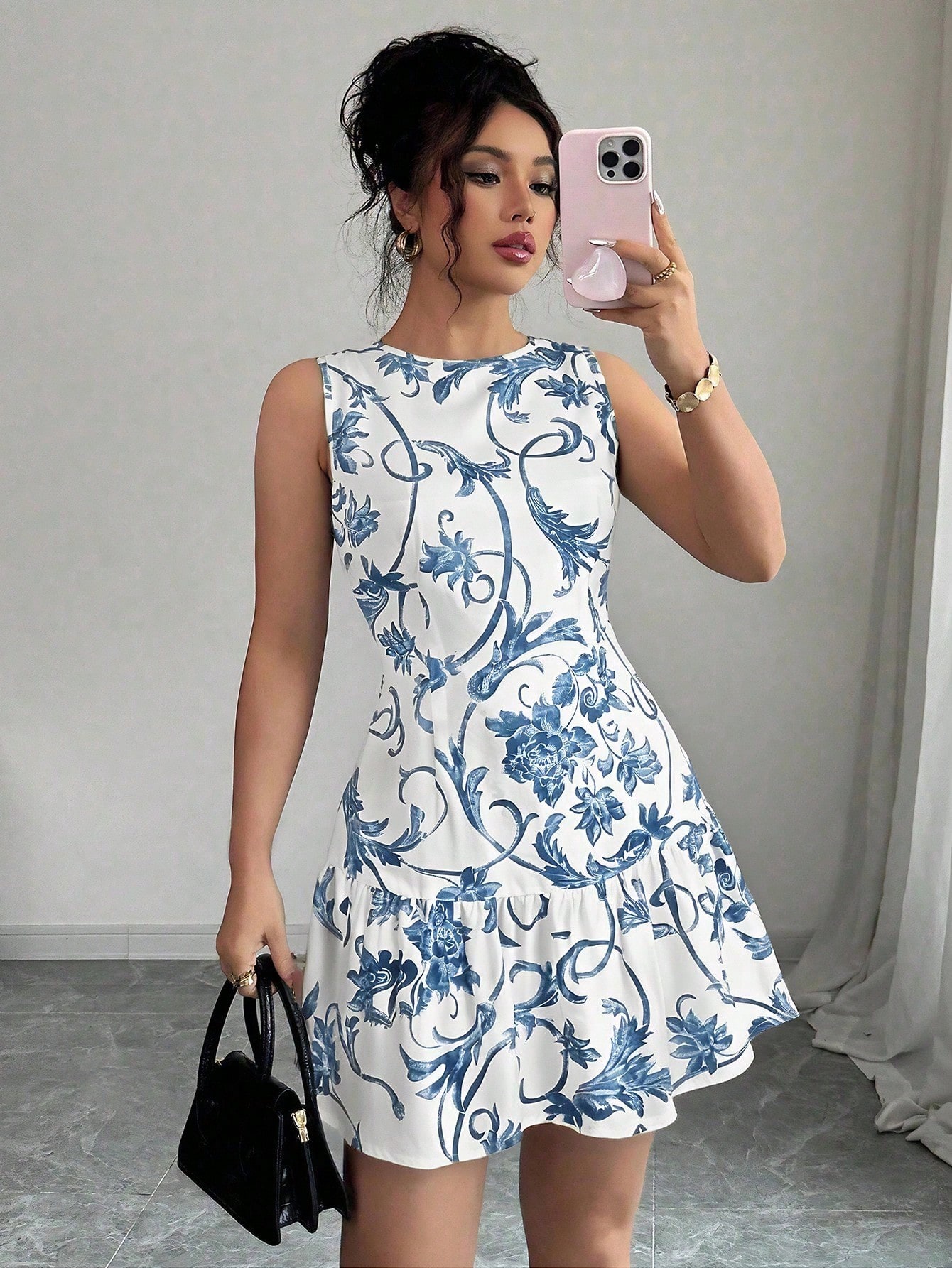 Vestido Mini Sem Mangas com Es - French Vintage Floral Midi Dress avaliação e preço