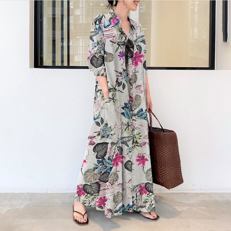 Outono novo plus size casual a - Casual Loose Linen Shirt Dress avaliação e preço
