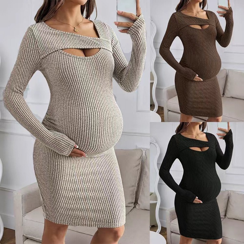 Roupas de Maternidade, Vestido - Bodycon Long Sleeve Ribbed Dress avaliação e preço