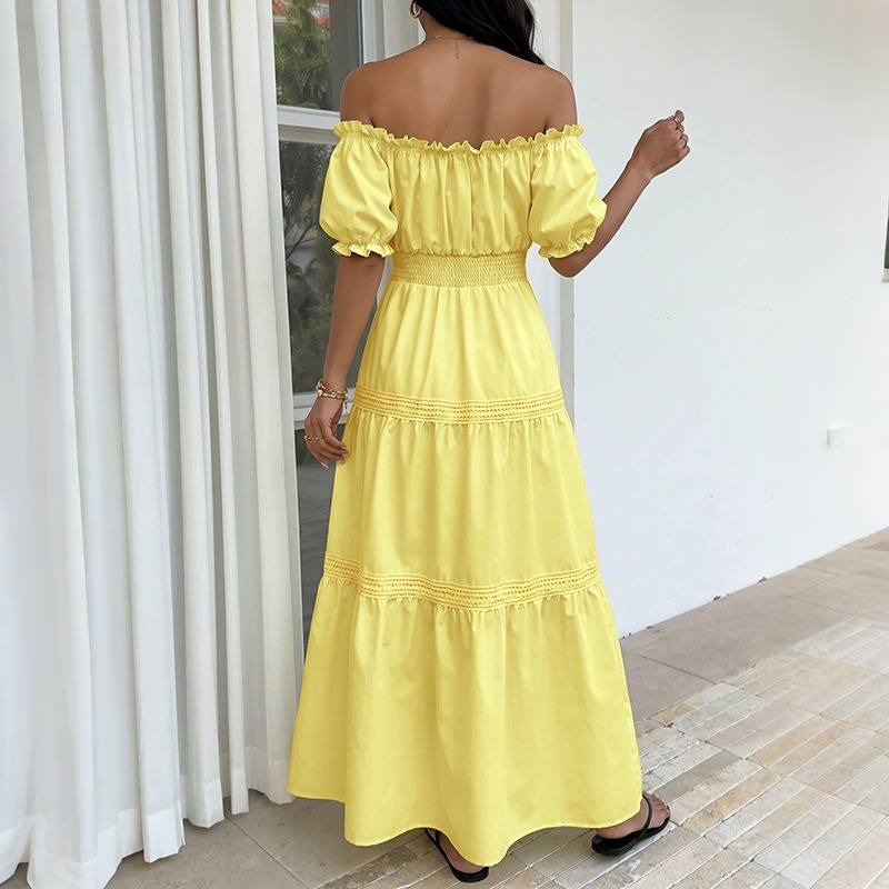 Vestido Maxi Amarelo Boêmio de - Off Shoulder Puff Sleeve Sundress avaliação e preço