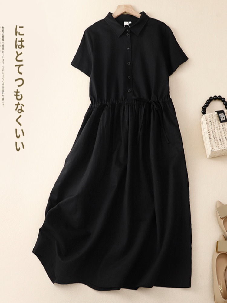 Vestido Feminino de Algodão Li - Korean Style A Line Shirt Dress avaliação e preço