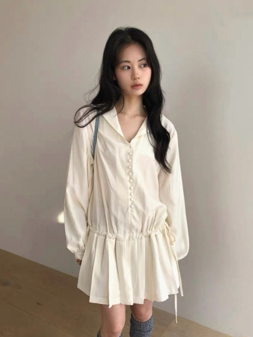 Vestido Feminino Elegante de M - Korean Style A Line Shirt Dress avaliação e preço