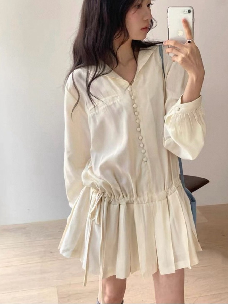 Vestido Feminino Elegante de M - Korean Style A Line Shirt Dress avaliação e preço