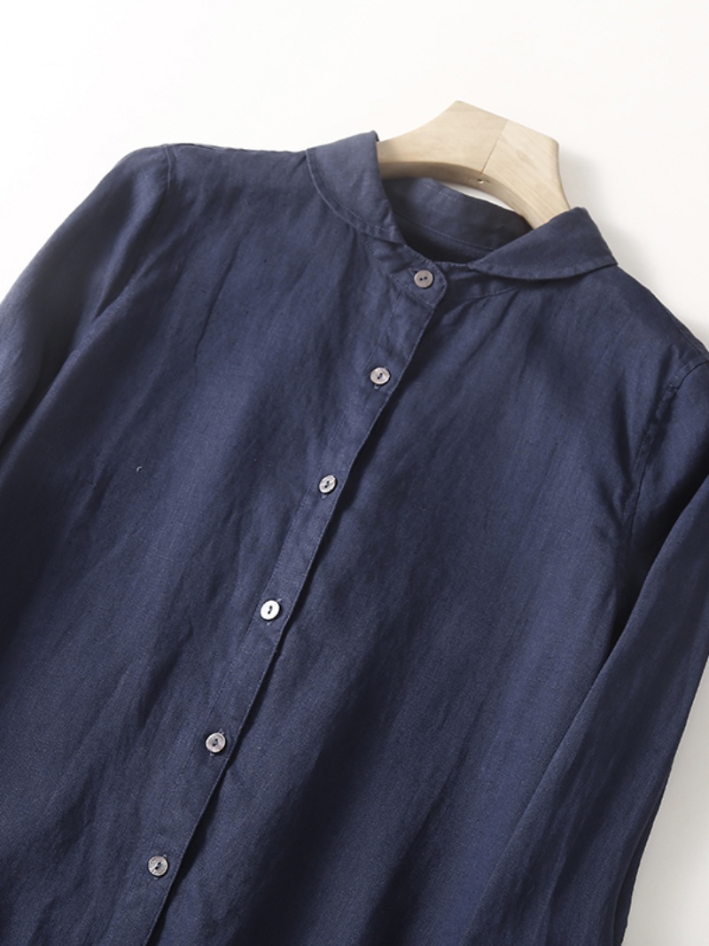 Vestido Casual de Manga Longa  - Casual Loose Linen Shirt Dress avaliação e preço